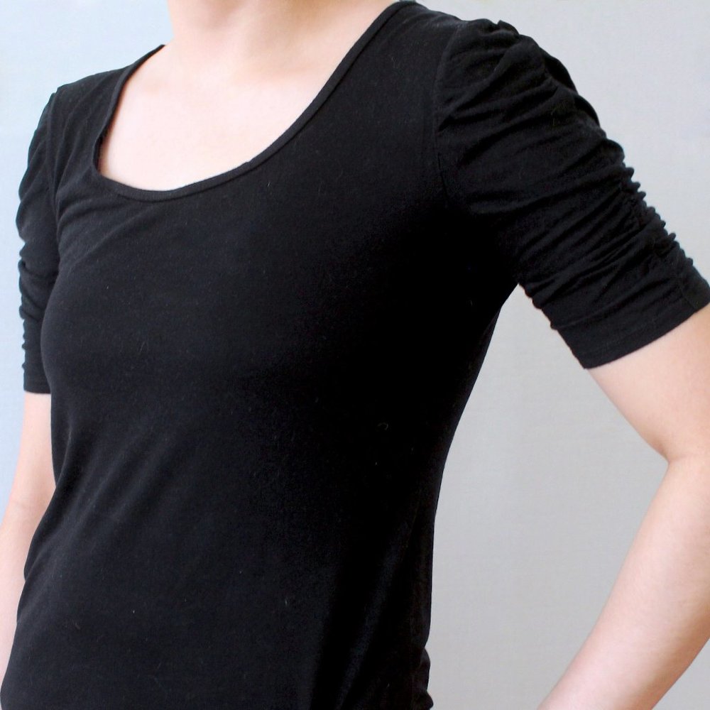 Ann Taylor Ruched 3/4 Sleeve Black Size Small